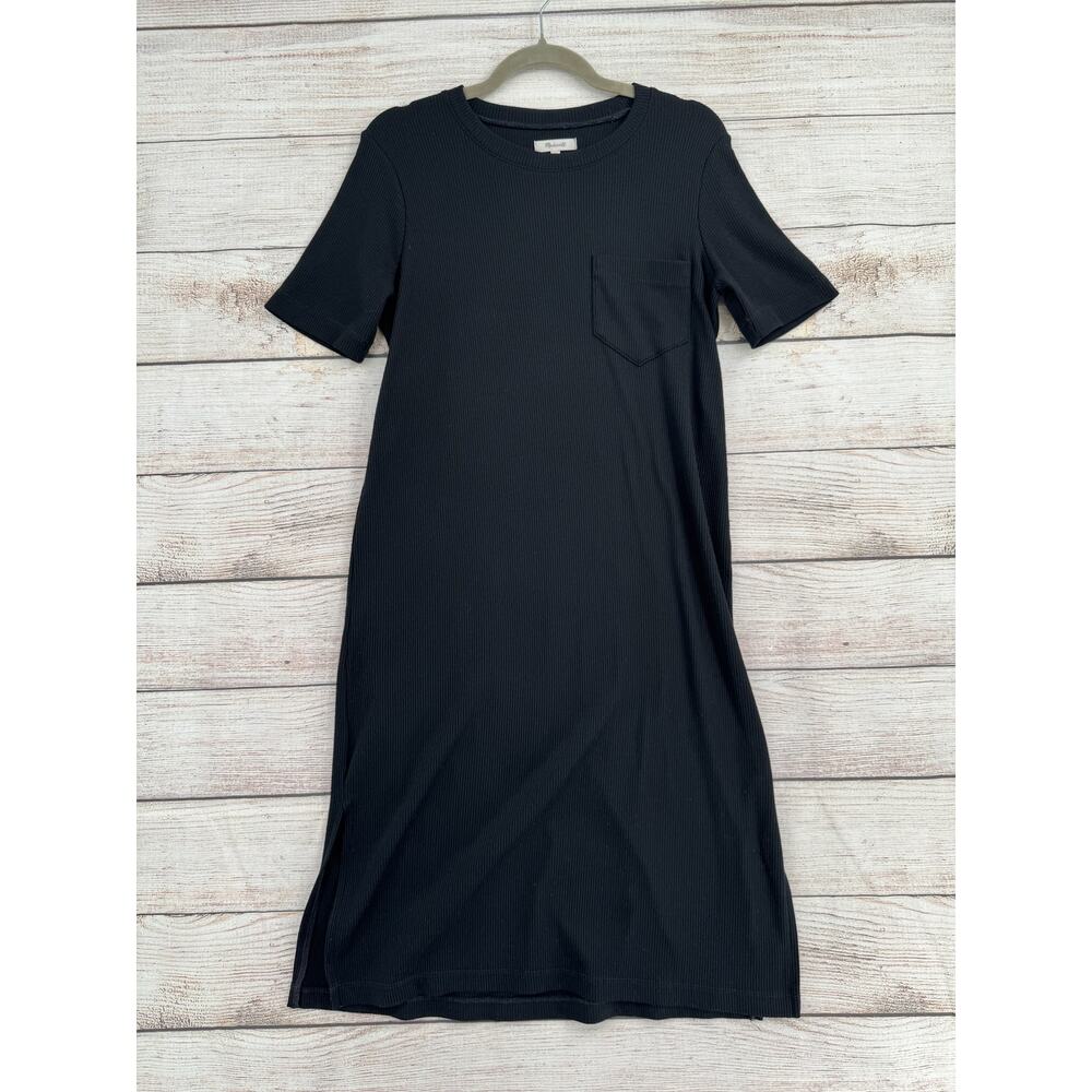 Madewell Ribbed Pocket Tee Midi Dress Womens‎ Small Black Rib Knit